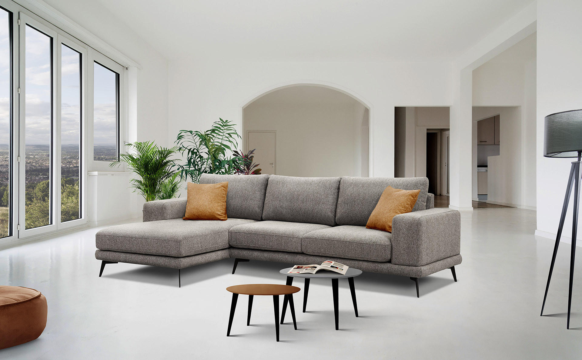 ECKSOFA MEDIOLANE 5-Sitzer, taupe - Taupe, Holzwerkstoff/Textil (158/282cm) - Courtois Laville