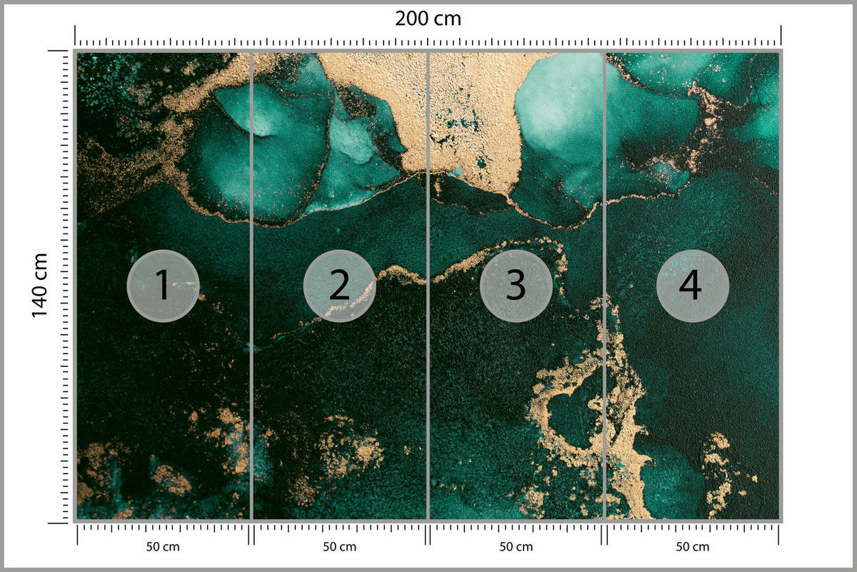 FOTOTAPETE für Küche Abstrakter Türkiser Marmor Goldimitation Modern 200x140 - Türkis, Papier (200/140cm) - Muralo