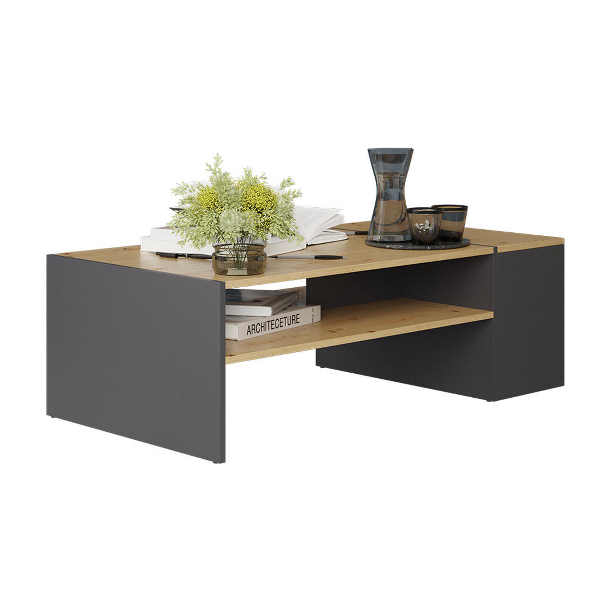 COUCHTISCH Rubby Artisan Eiche/Anthrazit 110 x 60 cm - Anthrazit/Eiche Artisan, Holzwerkstoff (60/110/36cm) - Vicco