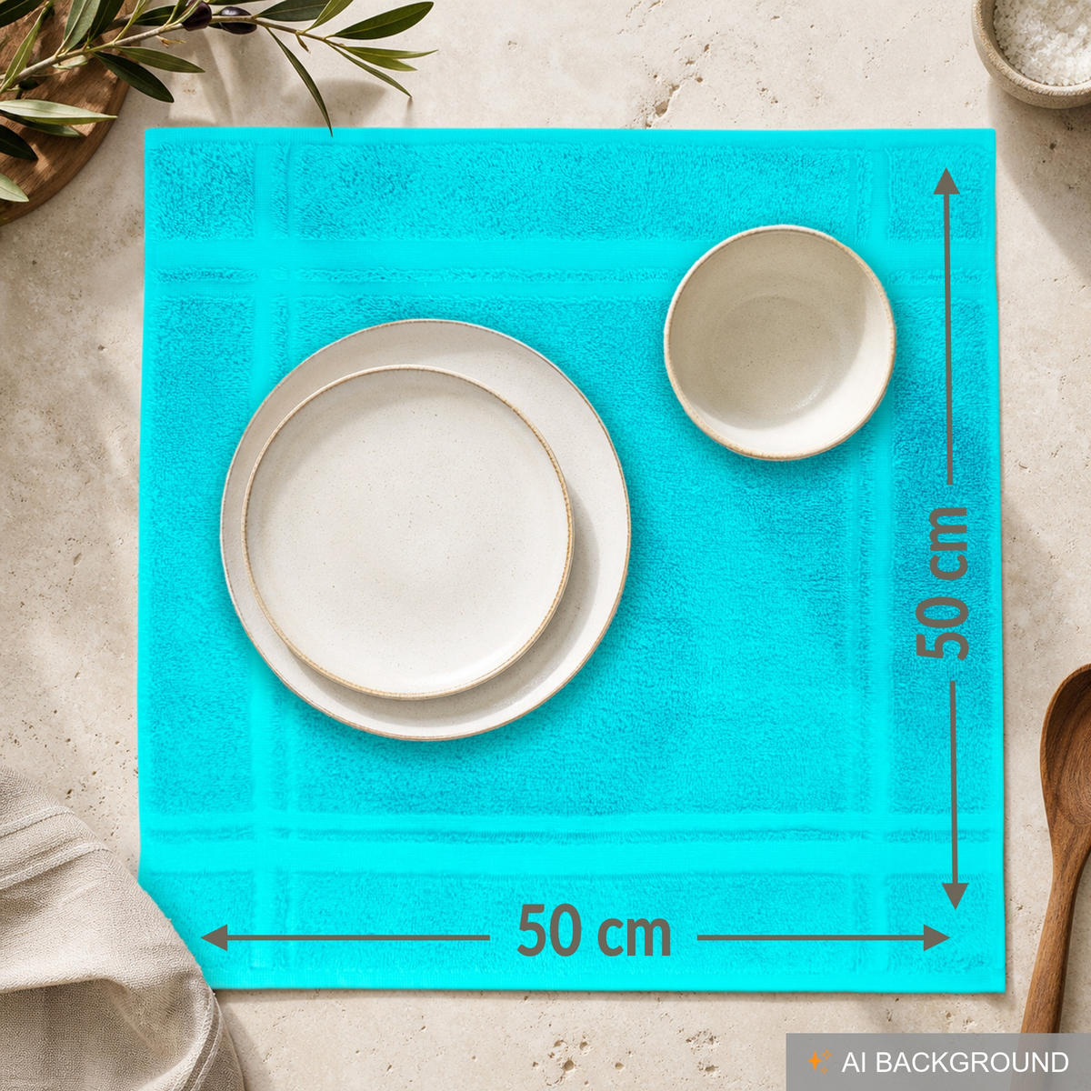 FROTTEE Küchenhandtücher 50x50 cm, 4er Set, Türkis - Türkis, Textil (50/50cm) - Lashuma