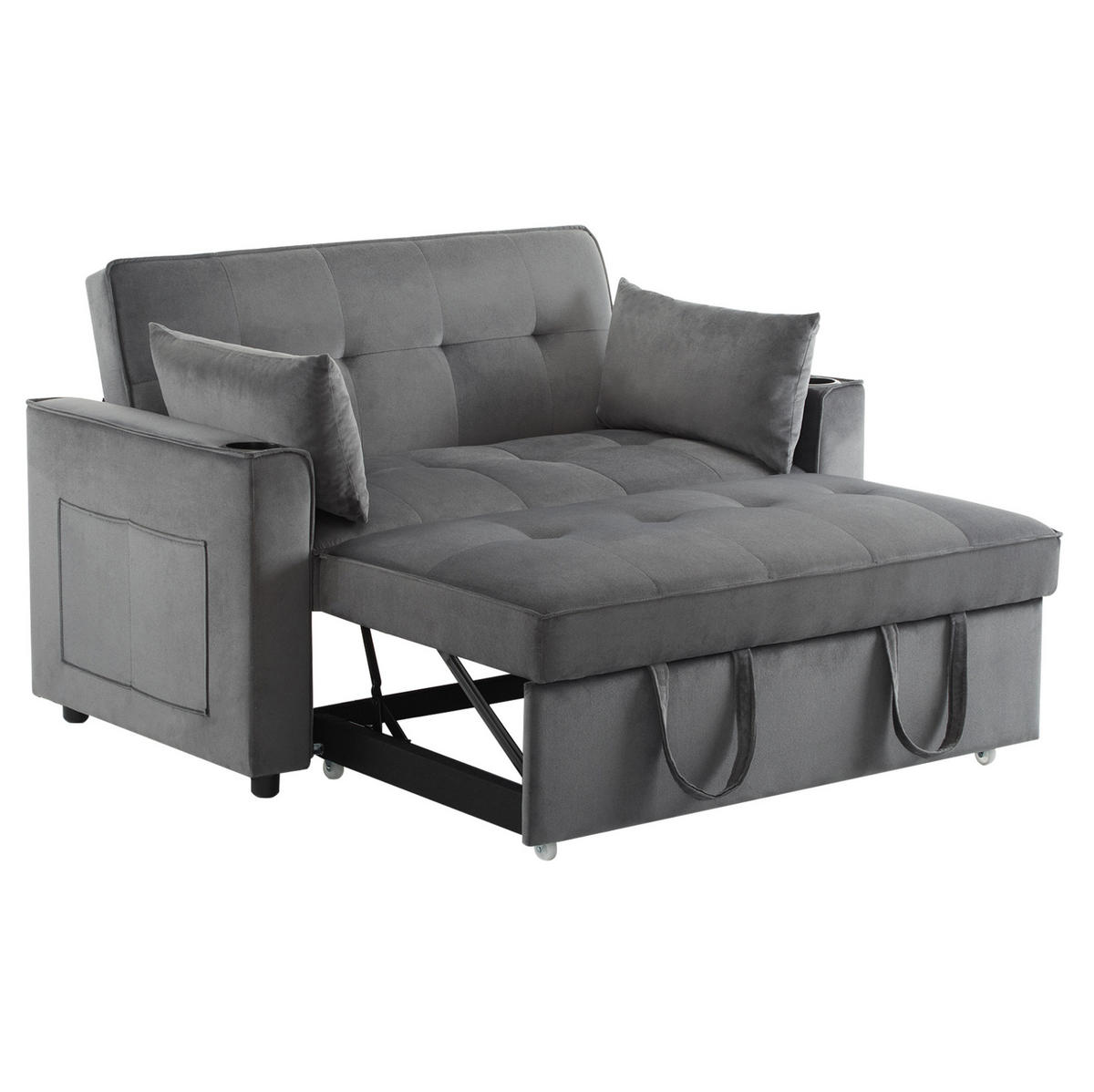 SCHLAFSOFA Samt mit Schlaffunktion und Getränkehaltern Grau 137/76,5/83 cm - Grau, Textil (83/137/76.5cm) - Redom