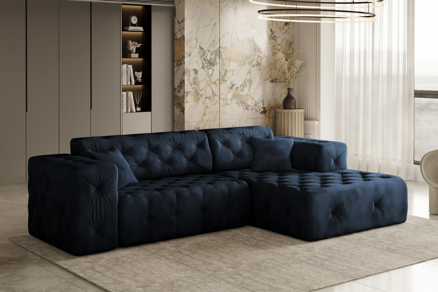 ECKSOFA L-Form Gesteppt LUX Stoff Whisper Rechts Blau - Blau, Holz/Kunststoff (266/165cm) - Kaiser Möbel