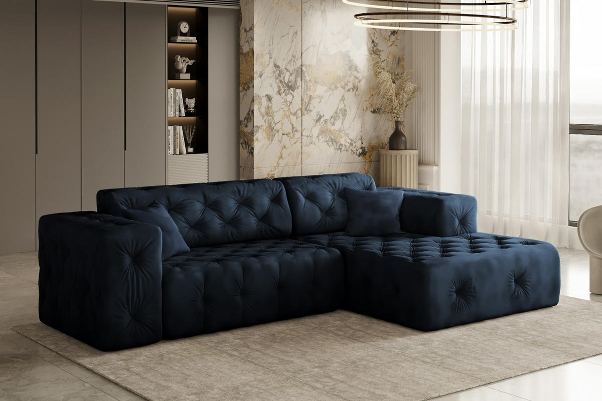 ECKSOFA L-Form Gesteppt LUX Stoff Whisper Rechts Blau - Blau, Holz/Kunststoff (266/165cm) - Kaiser Möbel
