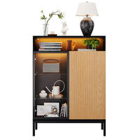 VITRINE 80x30x110 cm mit LED und Glastür - Schwarz/Braun, Holzwerkstoff (80/110/30cm) - FLIEKS