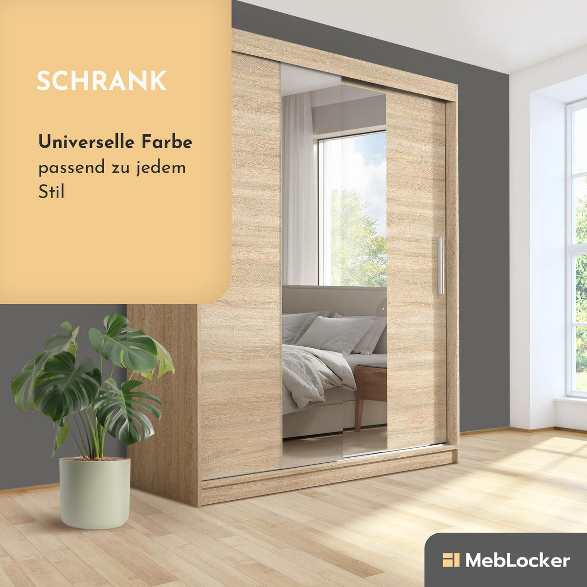 SCHIEBETÜRENSCHRANK mit Spiegel - Sonoma Eiche, Holzwerkstoff (215.5/180/59cm) - MebLocker