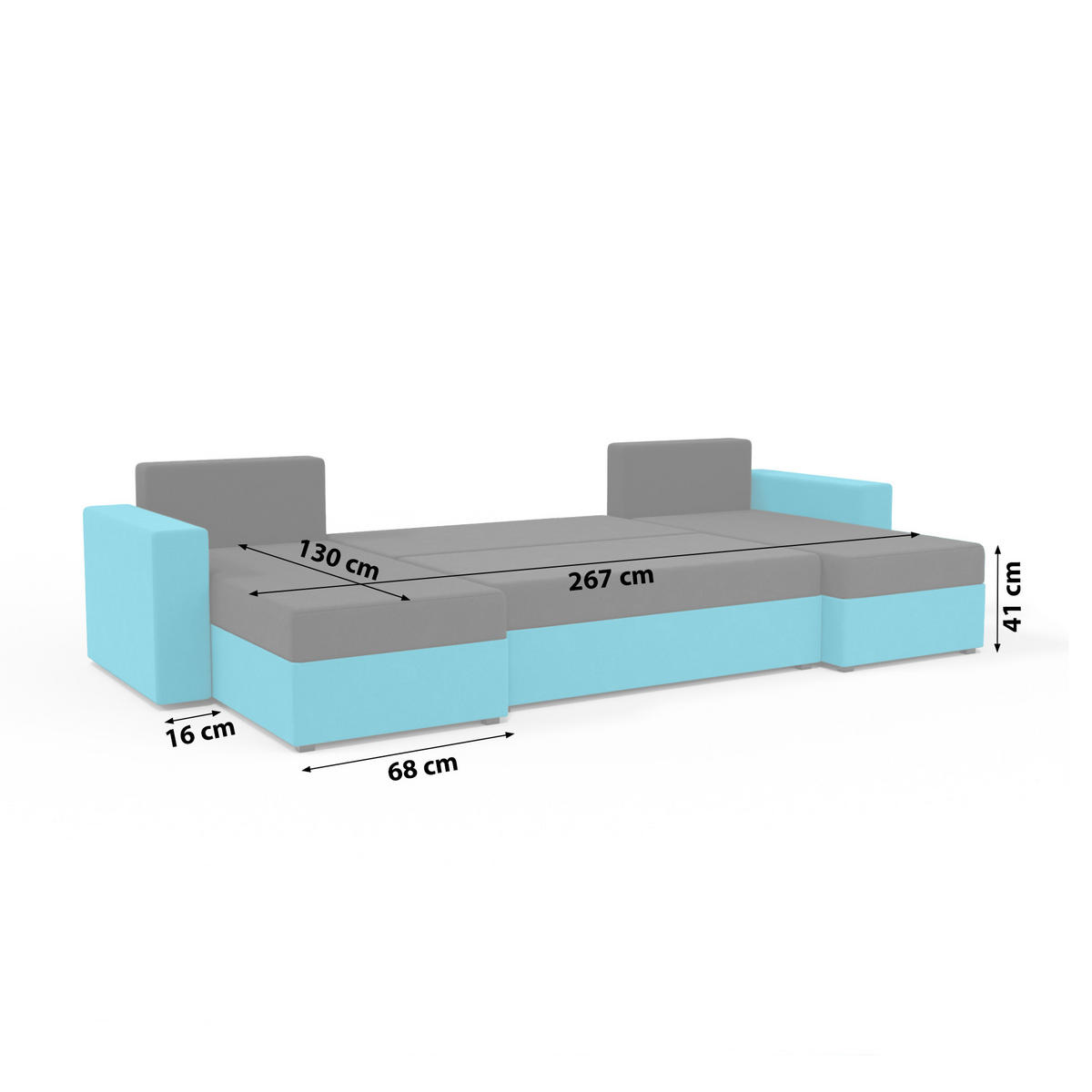 WOHNLANDSCHAFT mit Schlaffunktion Radlach, Schwarz+Hellblau - Hellblau, Textil (298/85/207cm) - Fedve