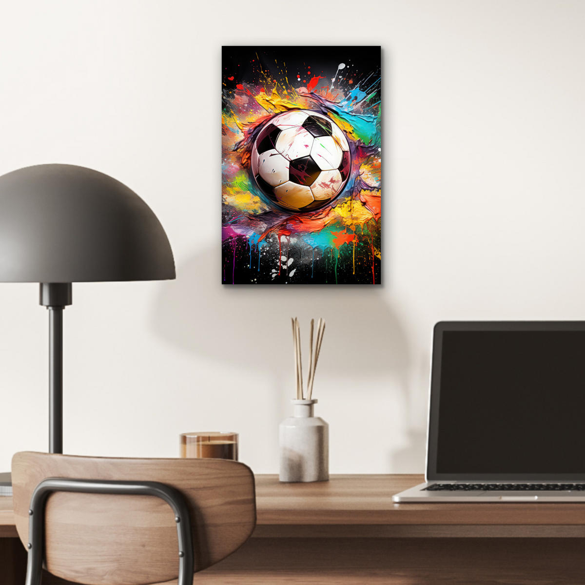 KOVOVÝ OBRAZ Futbal - Farba - Farby - Čierna - Biela 20x30 cm - biela, kov (20/30cm) - MuchoWow