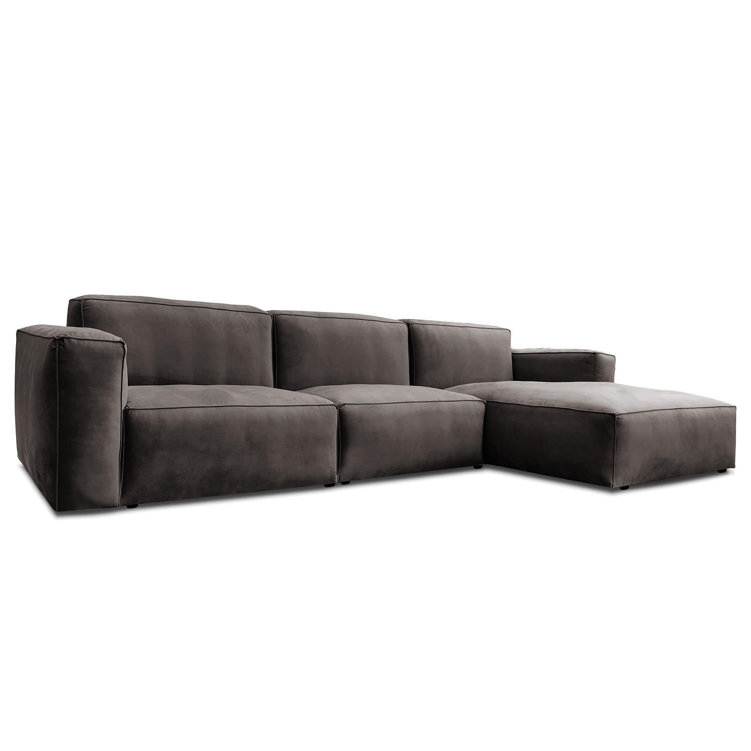 ECKSOFA mit Longchair - Graubraun/Schwarz, Kunststoff/Textil (345/170cm) - home24