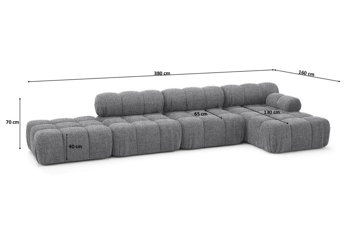 ECKSOFA L-Form XL, Stoff Bouclé Abriamo, Dunkelgrau, Rechts, Selia L XL - Dunkelgrau, Holz (380/160cm) - Kaiser Möbel