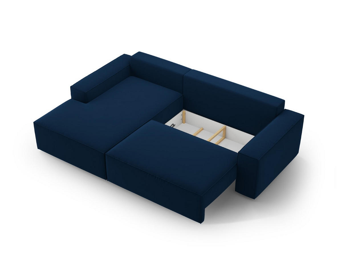 ECKSOFA ausklappbar links mit Container Jodie aus Samt königsblau 3 Sitzplätze - Dunkelblau, Textil (246/151cm) - Micadoni