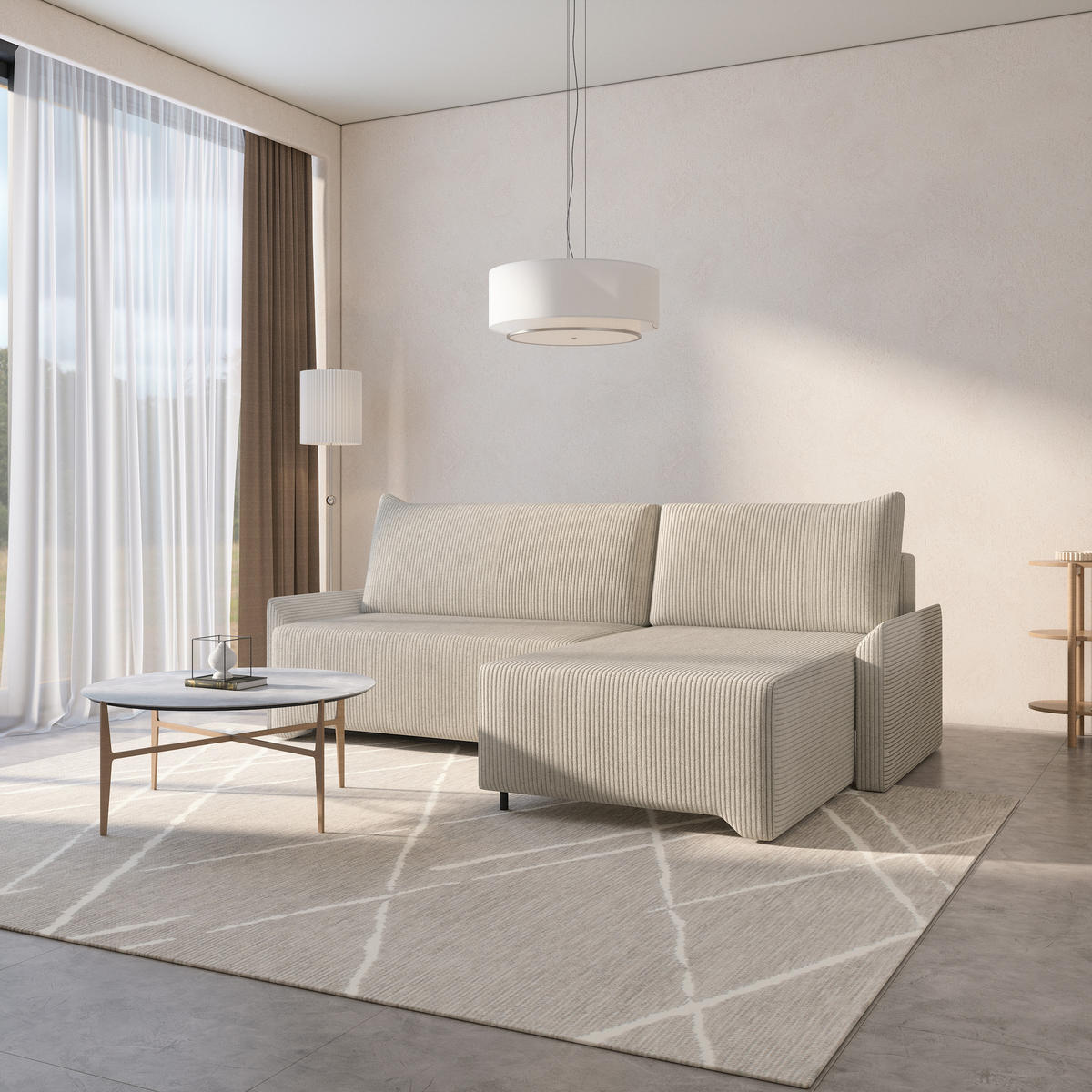 ECKSCHLAFSOFA - Rocky - Rechts, Hellgrau (Poso 55) - Hellgrau/Schwarz, Holzwerkstoff/Metall (245/174cm) - Möblo