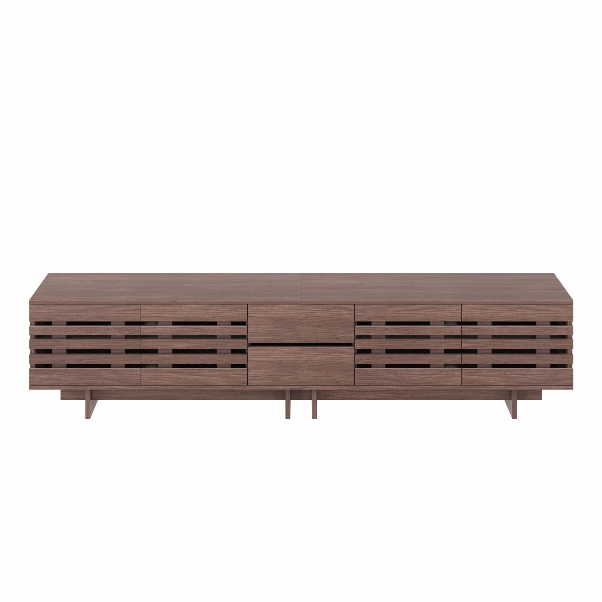 TV-ELEMENT200X39,5X55CM Walnussfarben für 80-Zoll-Fernseher mit Holzlamellen - Walnussfarben, Holz (46/19/113cm) - Raelunyi
