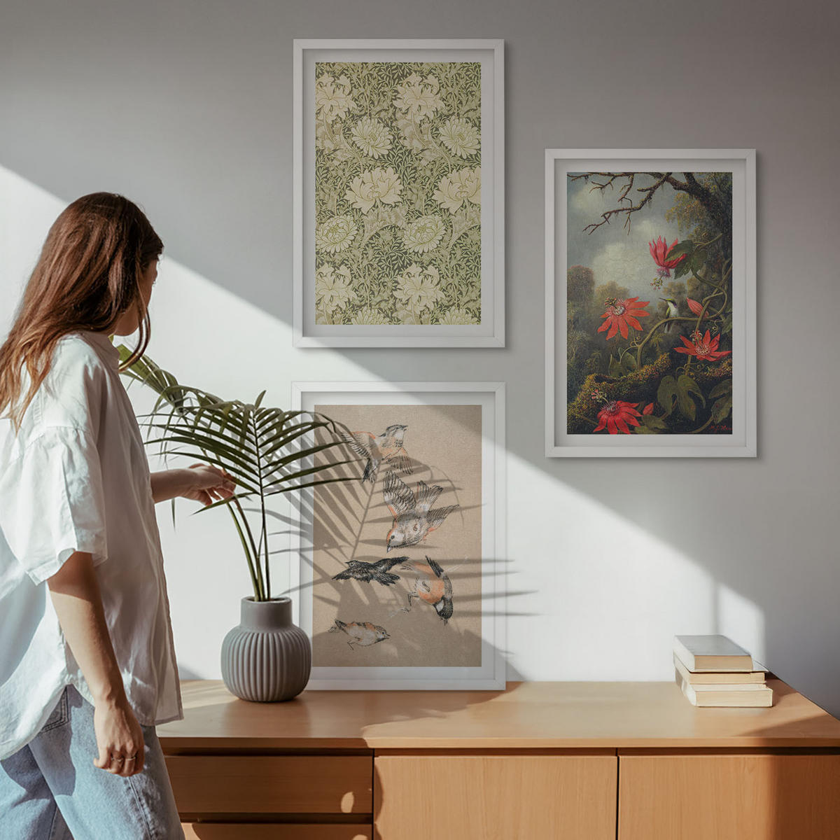 WANDBILDER 3er-Set - 40x60 cm Weißer Rahmen - Blumen, Vögel, Natur - Weiß, Kunststoff (40/60cm) - ArtPrintCave