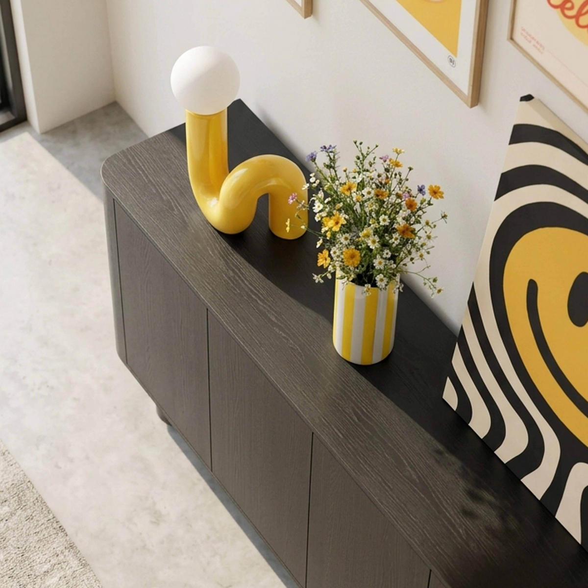 SIDEBOARD 160 cm, schwarzes Holz - Schwarz, Holz (160/75/40cm) - Oviala