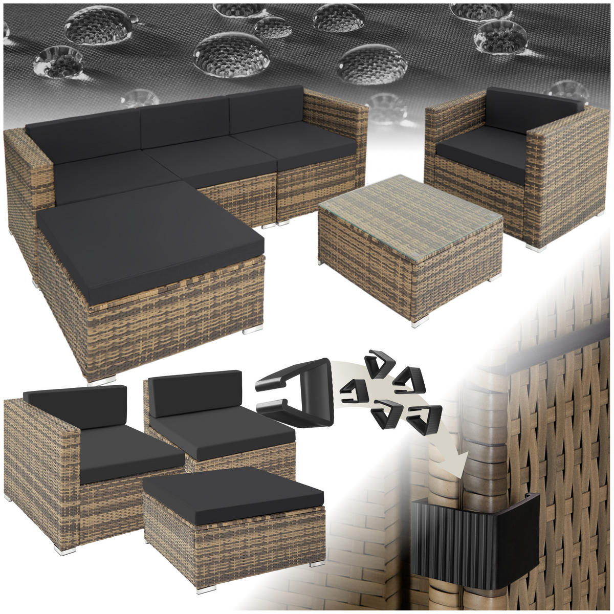 RATTANLOUNGE Milano, mit Sicherheitsglasplatte, natur - Naturfarben, Kunststoff - tectake