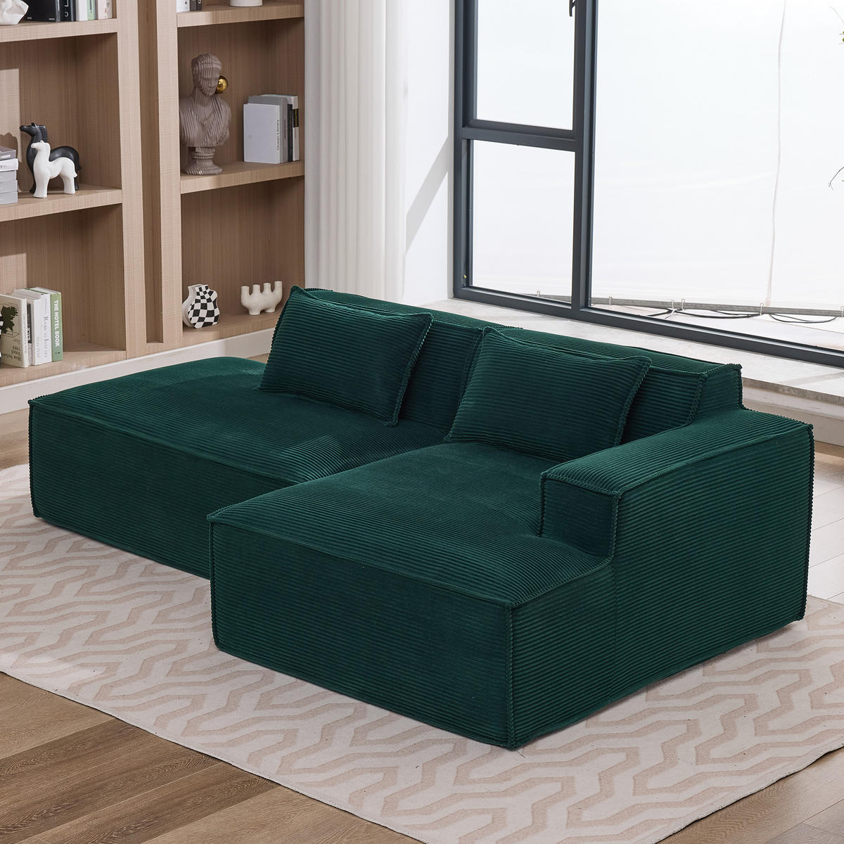 3-SITZER ECKSOFA Polyester Retrogrün mit 2 Kissen - Jadegrün, Textil (235/129cm) - WISHDOR