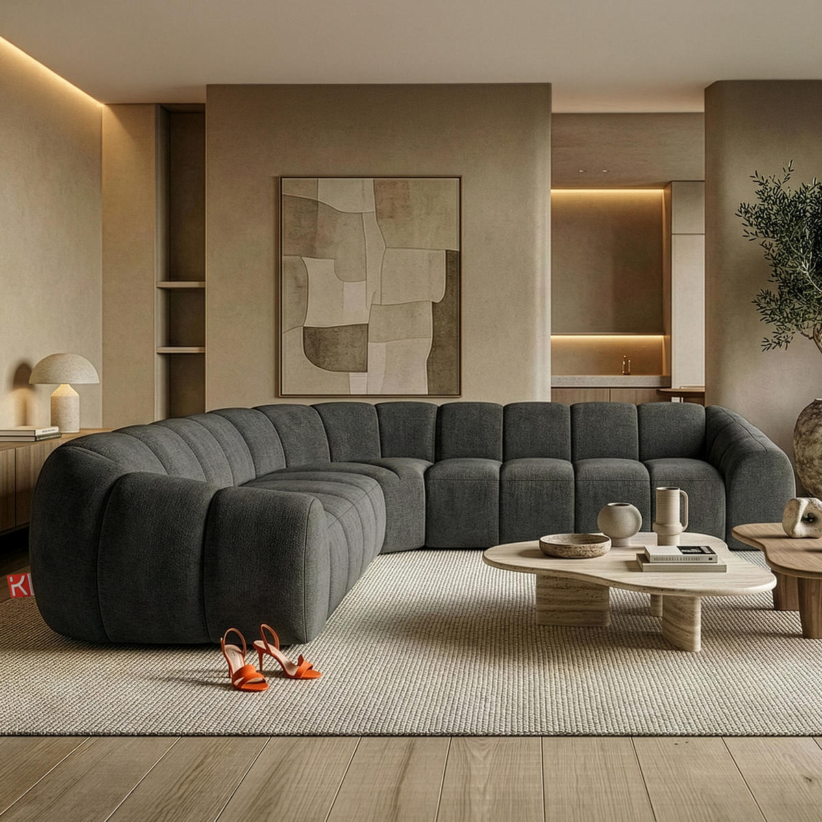 ECKSOFA RECHTS/LINKS FLAVA, Graphitfarben - Graphitfarben, Holz/Holzwerkstoff (310/310cm) - KONSIMO®