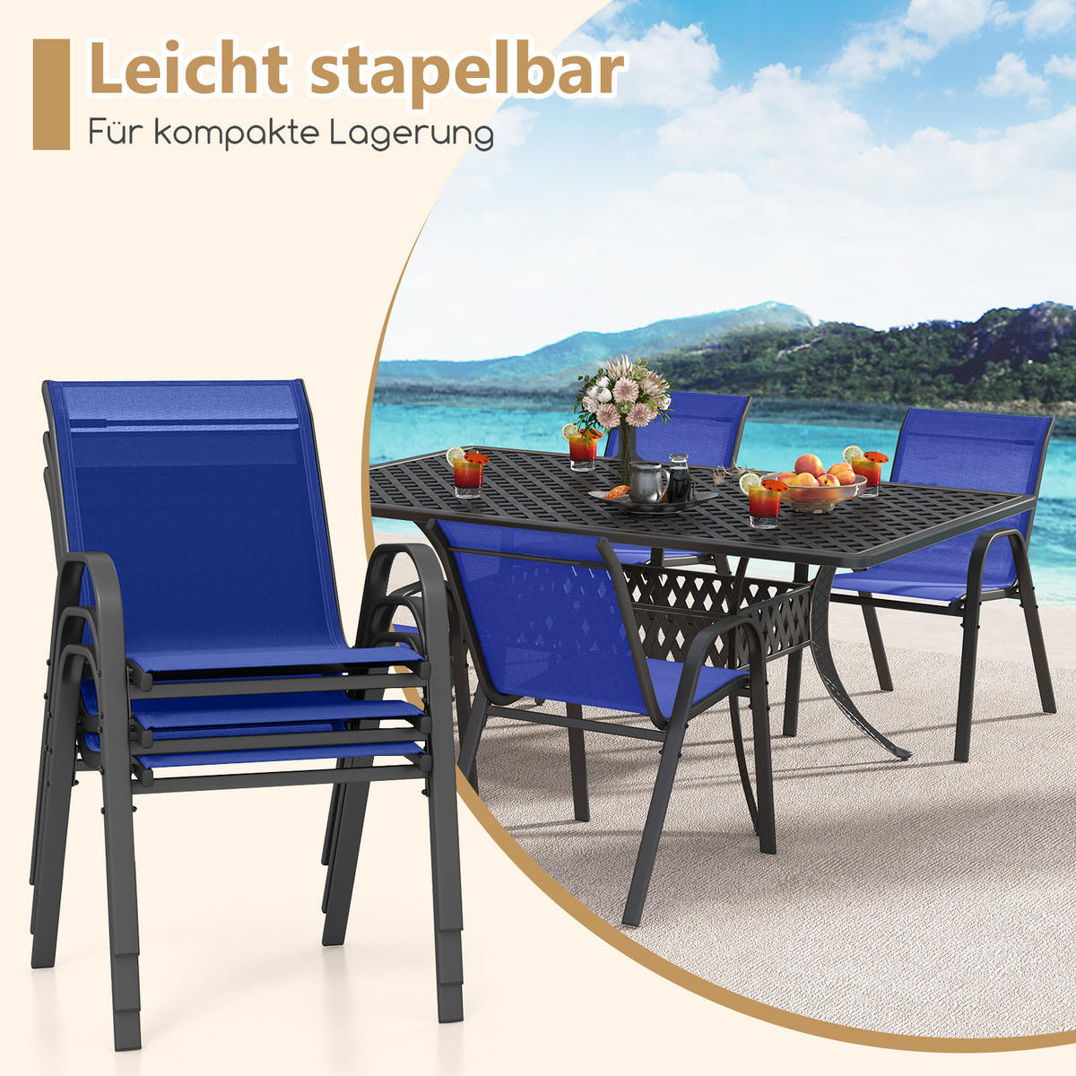 GARTENSTÜHLE Blau(2er-Set) - Blau, Metall (70/84/56cm) - COSTWAY