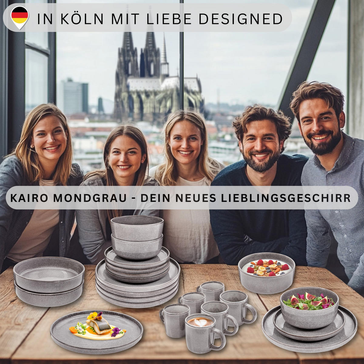 TAFELSERVICE KAIRO MONDGRAU - 18 teilig aus Steingut - Dunkelgrau, Keramik (40/50/40cm) - Sänger