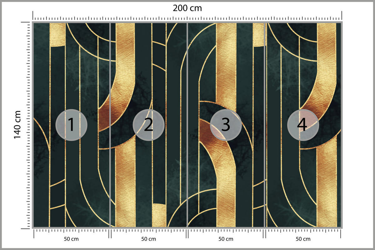 FOTOTAPETE für Büro Imitation Goldene Abstraktion Formen Geometrisch 200x140 - Schwarz, Papier (200/140cm) - Muralo