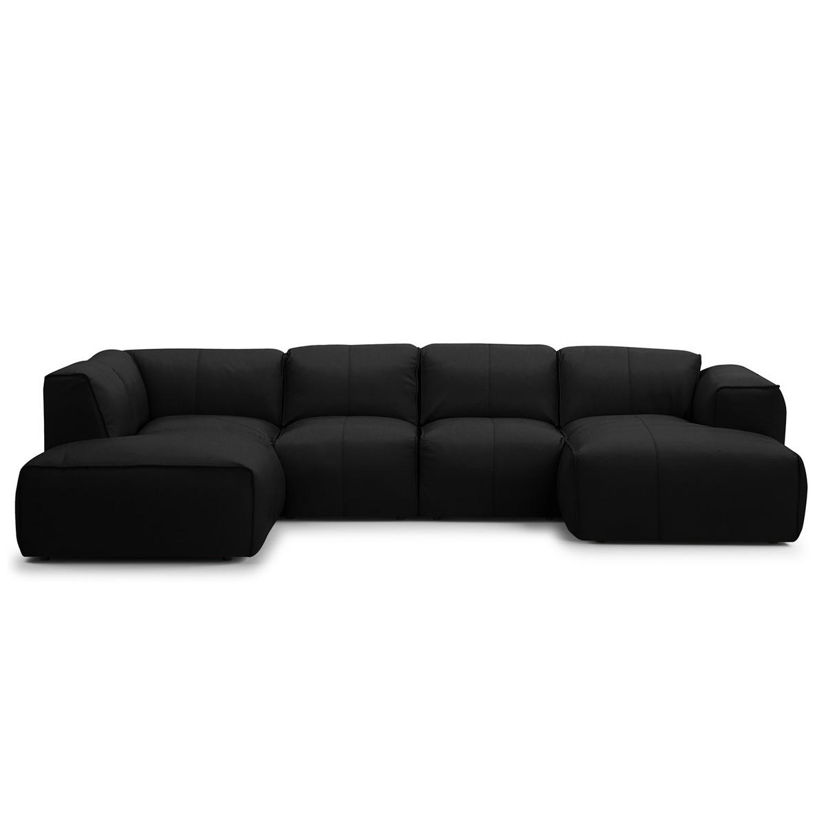 WOHNLANDSCHAFT mit Longchair - Schwarz, Leder/Kunststoff (325/71/235cm) - home24