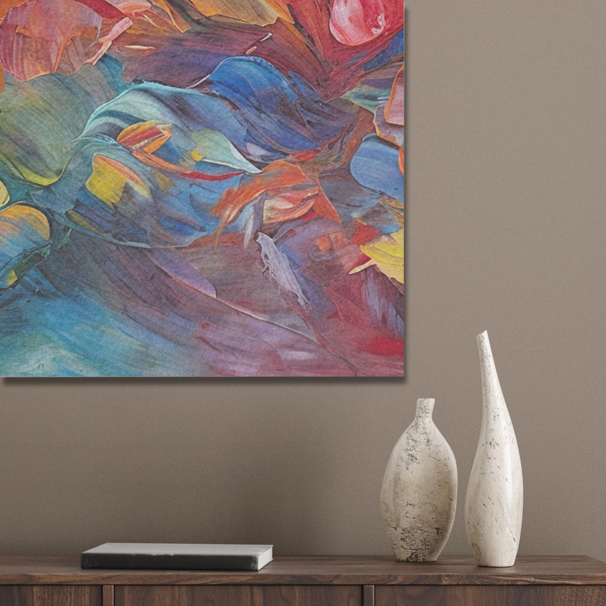 AKUSTIKBILD Ölgemälde - Kunst - Abstrakt - Farbenfroh Wanddeko 60x90 cm - Altrosa, Kunststoff (60/90/0.9cm) - MuchoWow