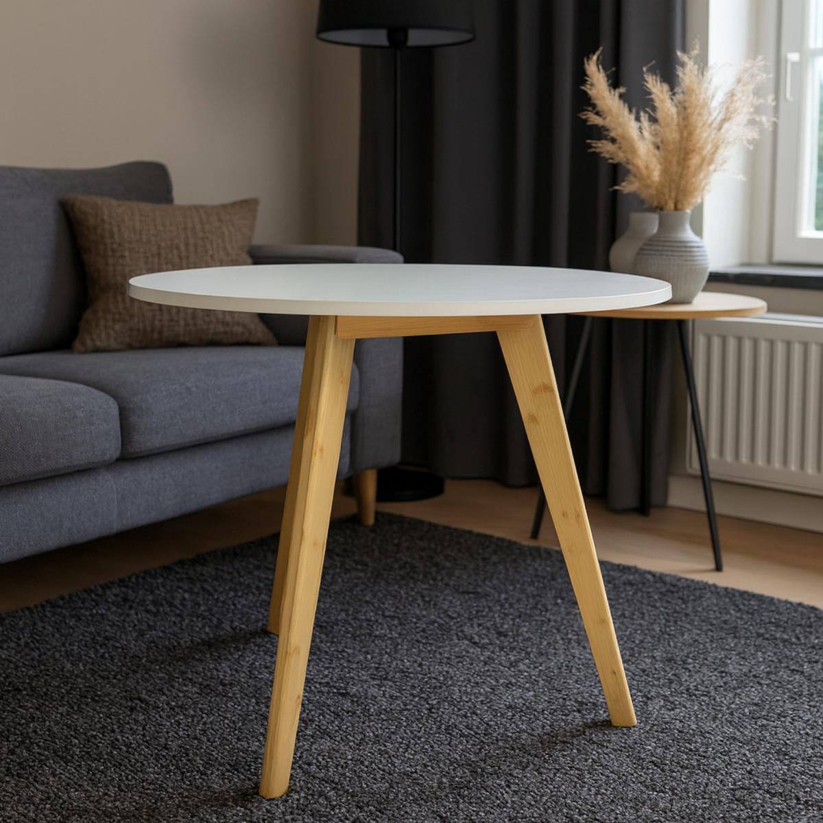 COUCHTISCH Bambus Weiß Naturfarbe rund Ø56 cm - Weiß/Naturfarben, Holzwerkstoff (56/56/56cm) - Begryf