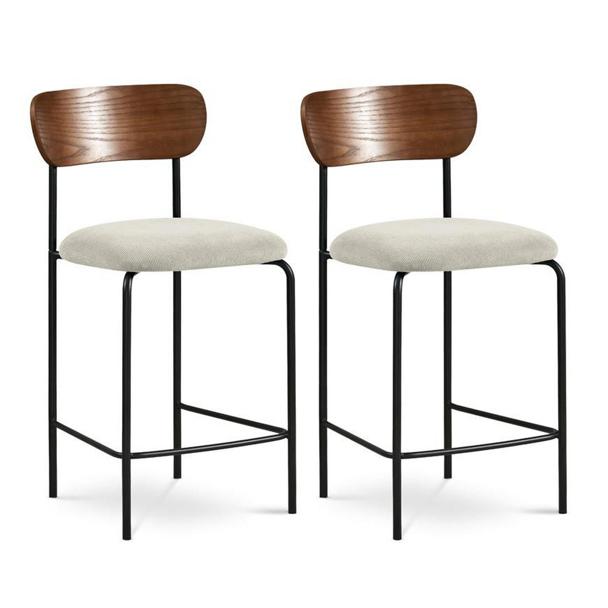 BARHOCKER 2er-Set Olivia skandinavischen aus beigem Cord - Beige/Schwarz, Textil/Metall (46/95.5/52.5cm) - Sicaan