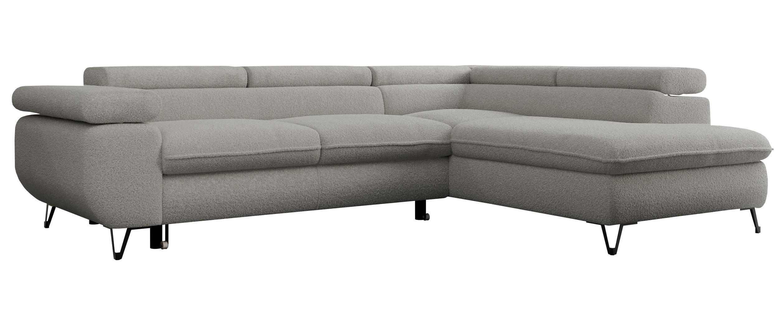 ECKSOFA PEDRO L Hellgrau Boucle - Rechts Seite - Hellgrau/Schwarz, Textil/Metall (273/208cm) - MKS