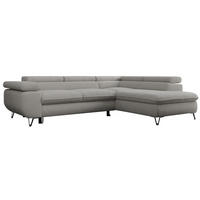 ECKSOFA PEDRO L Hellgrau Boucle - Rechts Seite - Hellgrau/Schwarz, Textil/Metall (273/208cm) - MKS