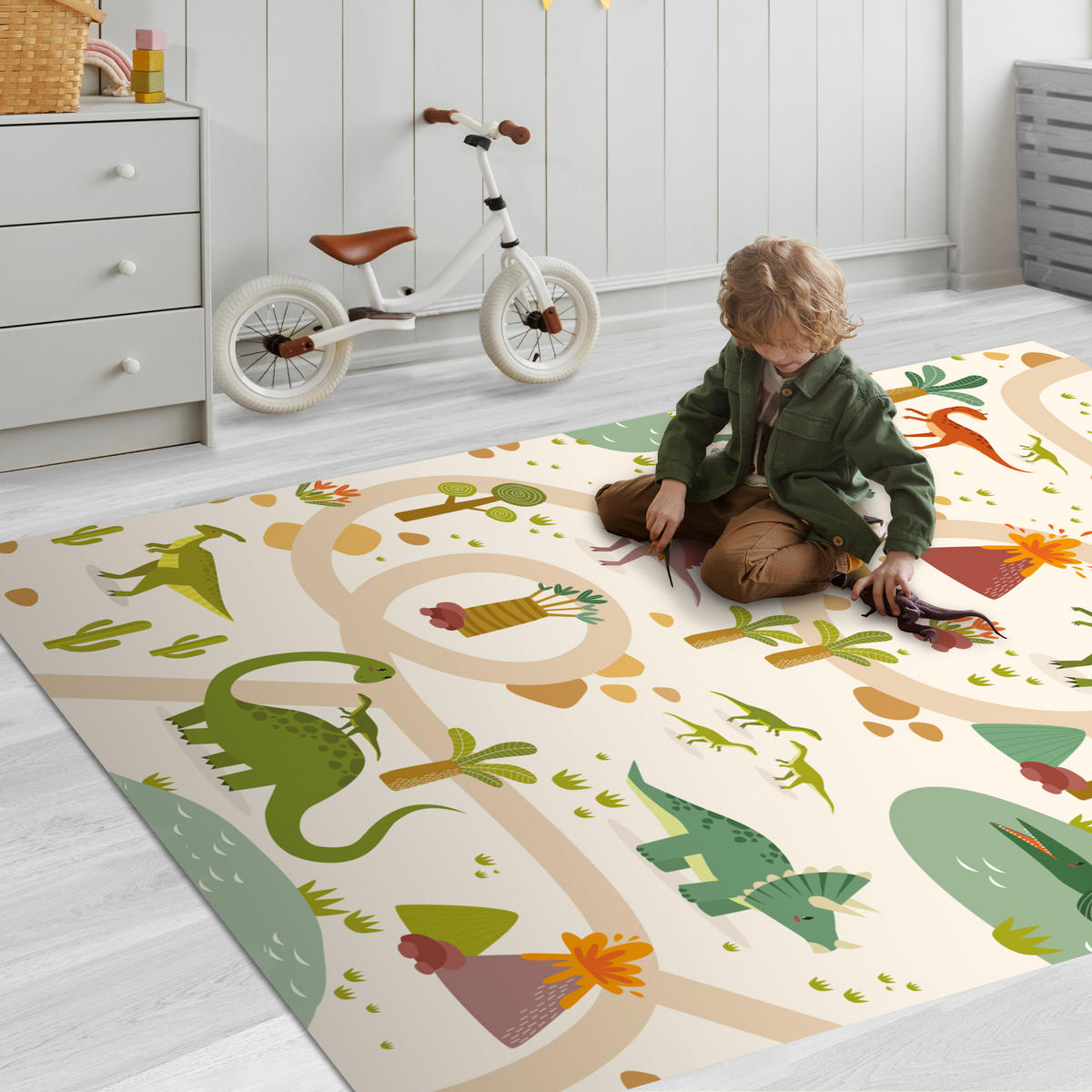 KINDERTEPPICH Dino - Grün - Natur - Kinder - Design 120x180 cm - Multicolor, Kunststoff (120/180cm) - MuchoWow