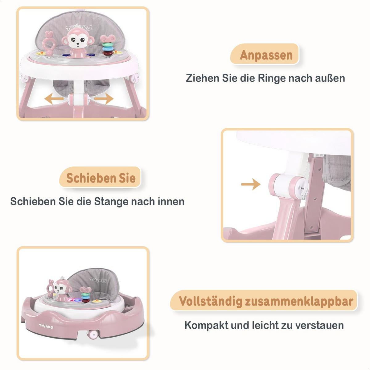 LAUFLERNWAGEN mit Spielset & Bodenmatte Rosa - Pink, Kunststoff (70/70cm) - Twinky