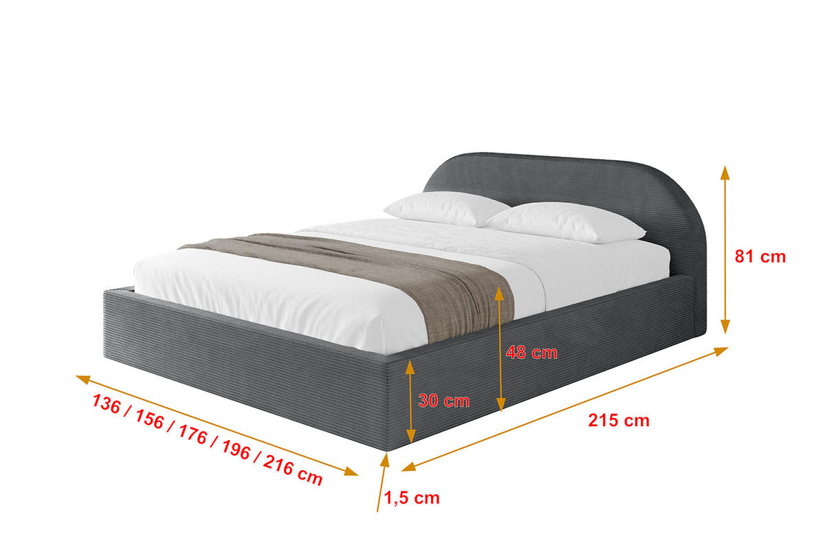 POLSTERBETT mit Bettkasten und Lattenrost, Bett mit Matratze H3/H4 - TIVON-V1 180x200 Dunkelgrau - Anthrazit, Holzwerkstoff/Textil (180/200cm) - ALTDECOR