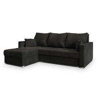 ECKSOFA NIDA Schwarz Geflochtener Stoff mit Schlaffunktion - Schwarz, Holz (220/143cm) - MASSENO