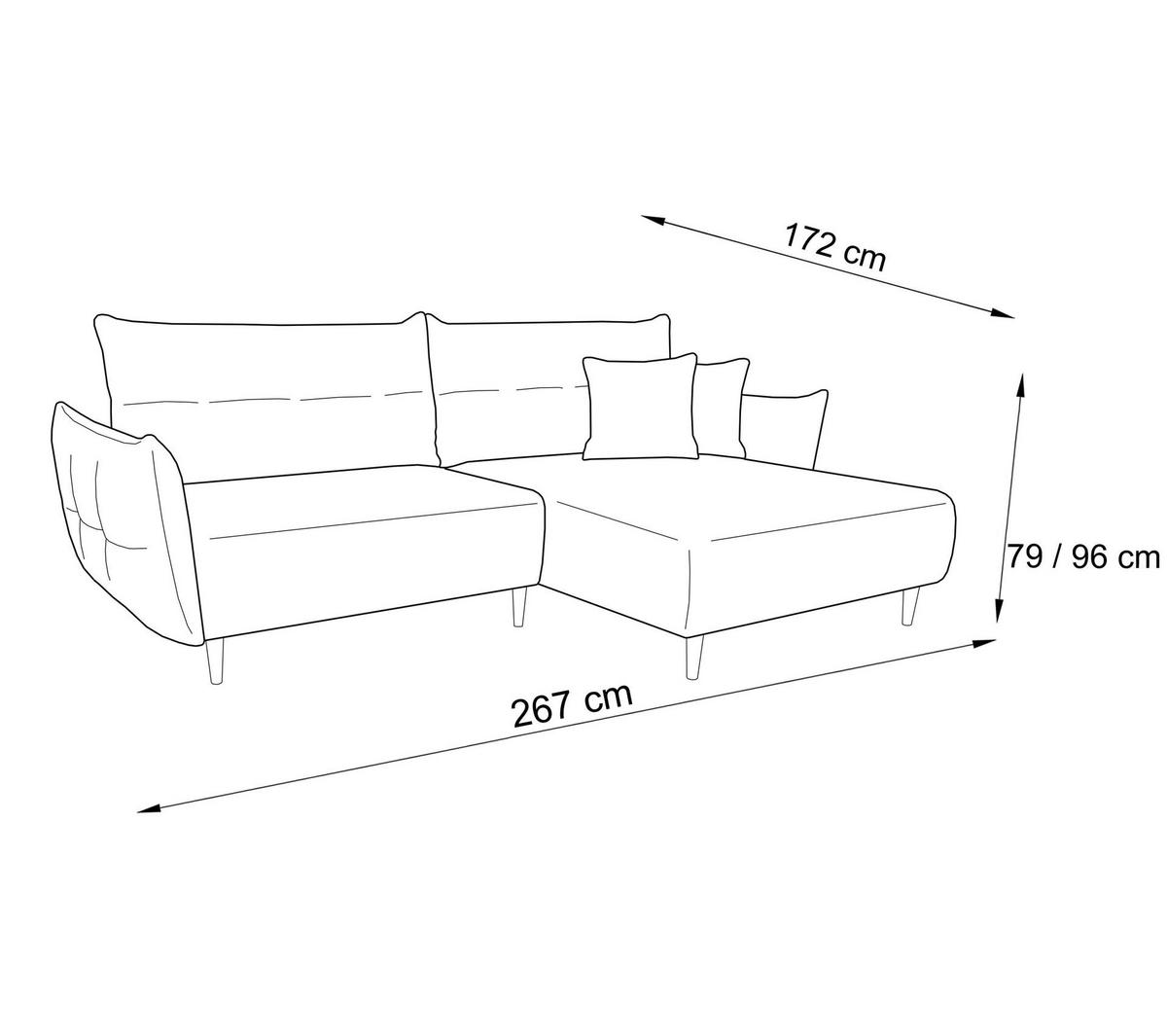 ECKSOFA RAIN: Universell klappbar mit Stauraum aus grauem LOFT-Stoff - Grau, Holz (267/172cm) - Panda Möbel