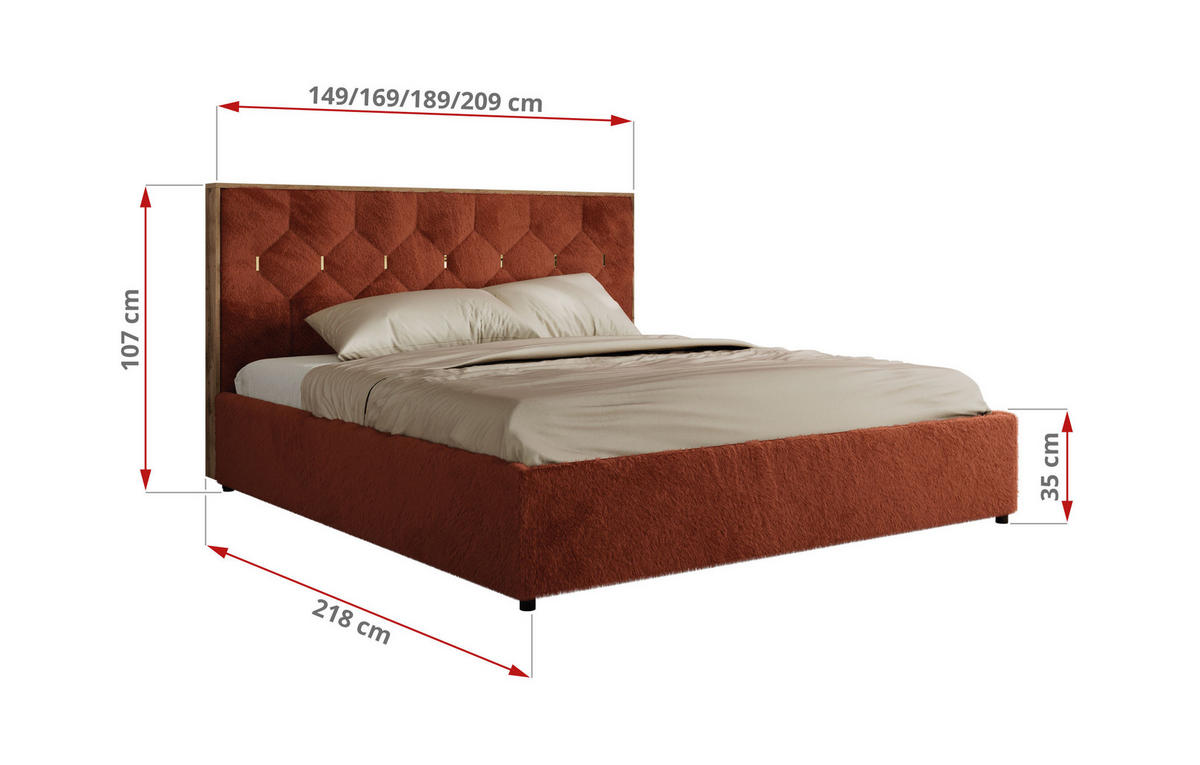 POLSTERBETT LARINO CLASSIC 160/200 - Orange Plüsch - Schaum-Matratze - Orange, Textil (160/200cm) - MKS