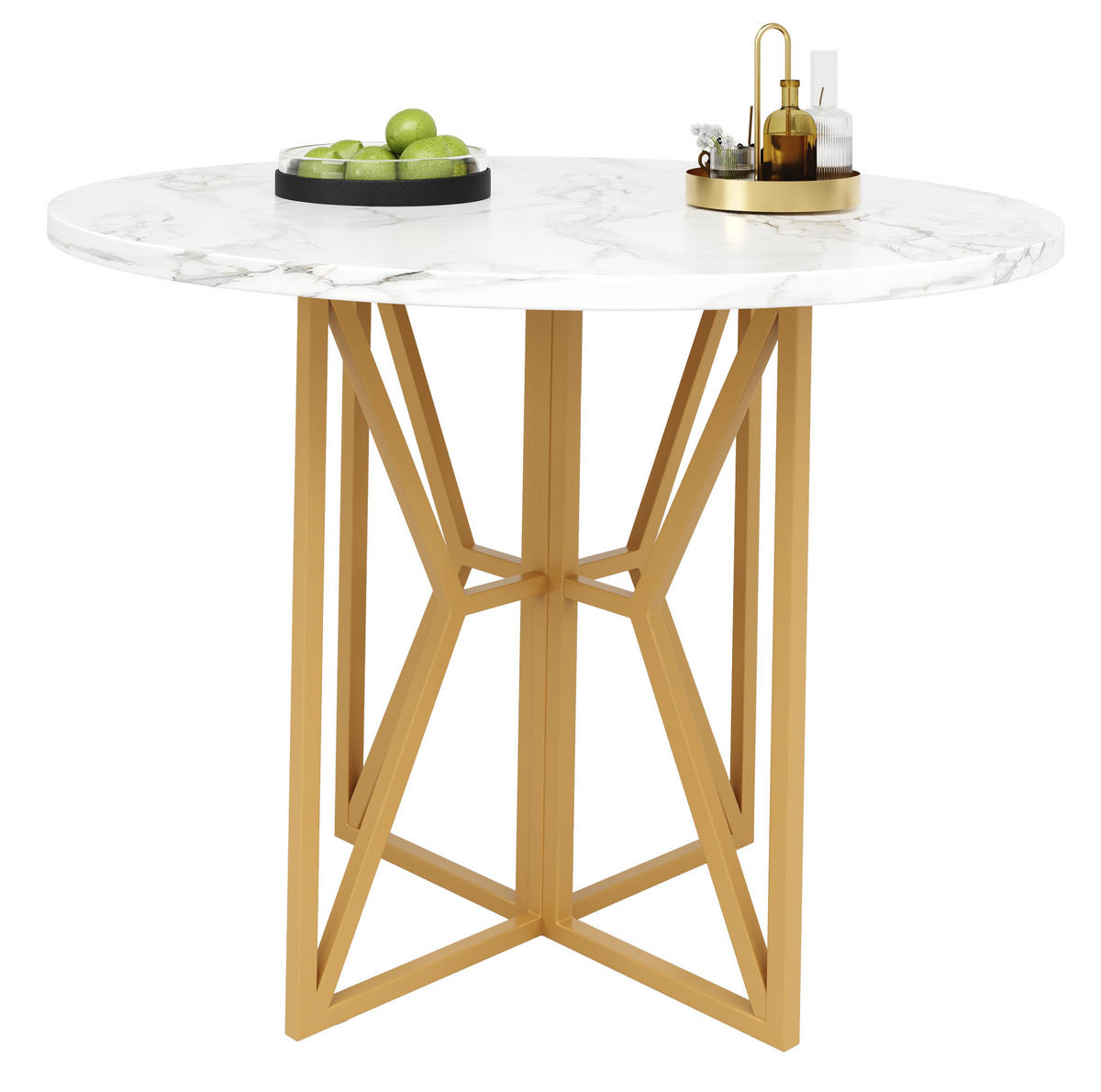 JEDÁLENSKÝ stôl, 80/80/76 cm, MDF/kov, zlatý, okrúhly - biela, kompozitné drevo (80/80/76cm) - BEAOK
