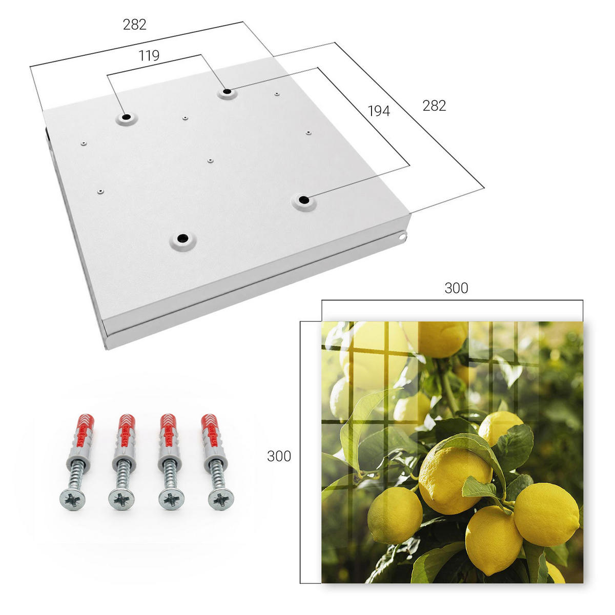 SCHLÜSSELBOX Weiß 30x30 cm – Türöffnung nach rechts - Saftige Frische - Gelb, Metall (30/30/5cm) - TULUP