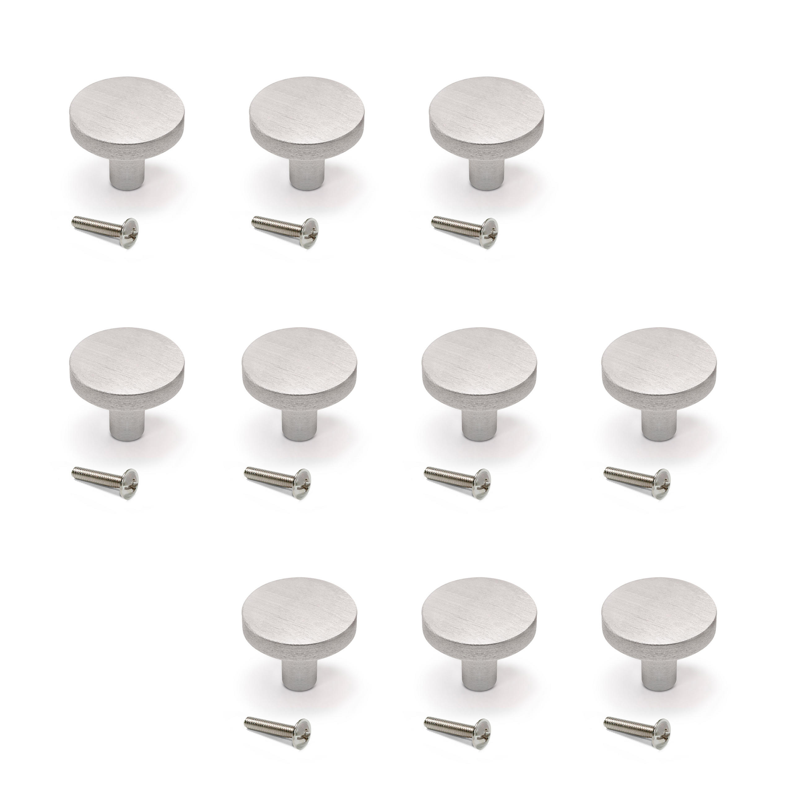 MÖBELKNÖPFE Uppsala, Durchmesser 30mm, Aluminium, rostfrei eloxiert 10er-set - Edelstahlfarben, Metall (3/3/3cm) - EMUCA