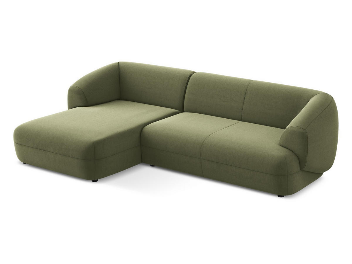 ECKSOFA Links Samt Stoff Grün - Schwarz/Olivgrün, Kunststoff/Textil (156/280cm) - Makamii