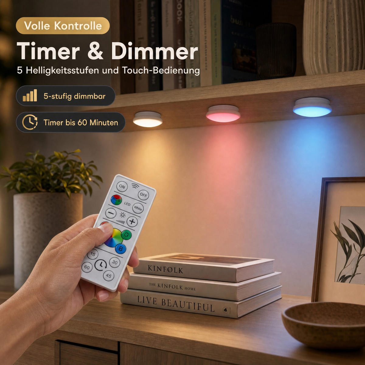 LED-SPOT-SET Northpoint 3er RGB & Warmweiß wiederaufladbar dimmbar mit Fernbedienung & Timer - Weiß, Kunststoff (3.6/7.8/7.8cm) - Northpoint