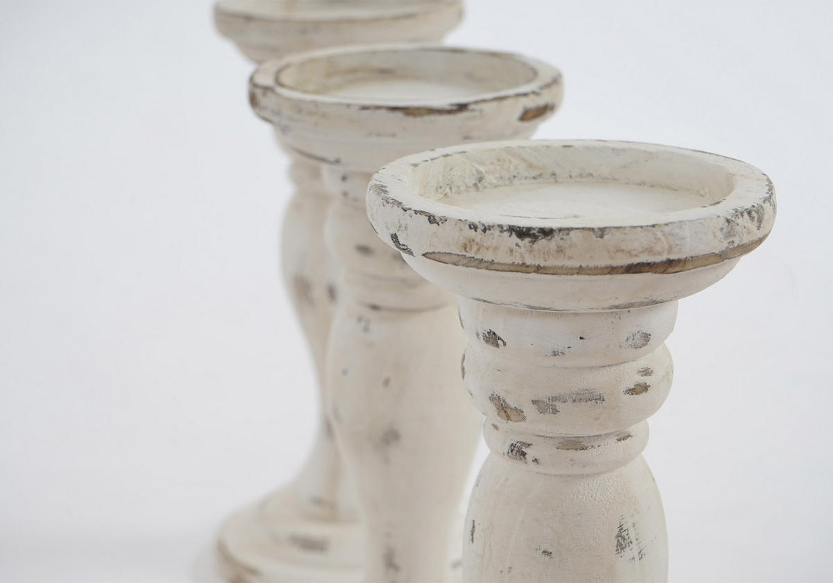 KERZENSTÄNDER 3ER-SET Weiß - Weiß, Holz (12/24/12cm) - MCW