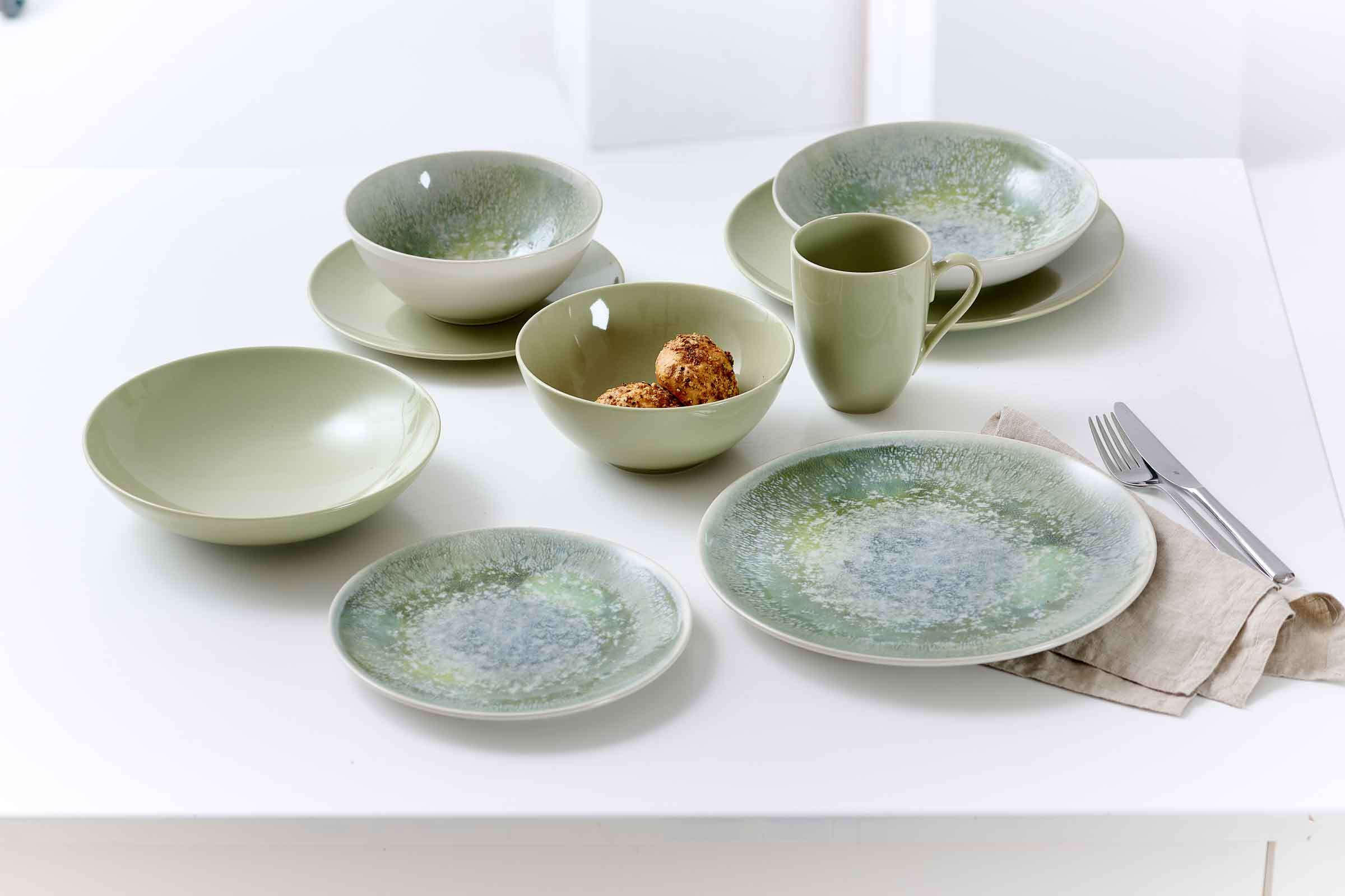 Thumbnail - Ritzenhoff Breker Frühstücks-Set, Beige, Grün, Keramik, 18-teilig, Rund, 1x1x1 cm, Essen & Trinken, Geschirr, Geschirr-S...