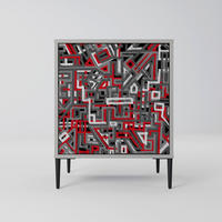 SIDEBOARD BROKEN LINES, Grau, 57,5x42x72,5 cm, Schwarze Metallfüße - Multicolor/Schwarz, Holzwerkstoff/Metall (57.5/72.5/42cm) - SpaceRebels