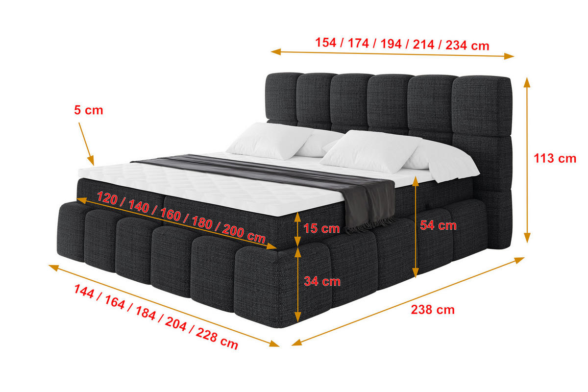 BOXBETT - AURI-H3 - 120x200 Schwarz Aragon - Schwarz, Holzwerkstoff (120/200cm) - ALTDECOR