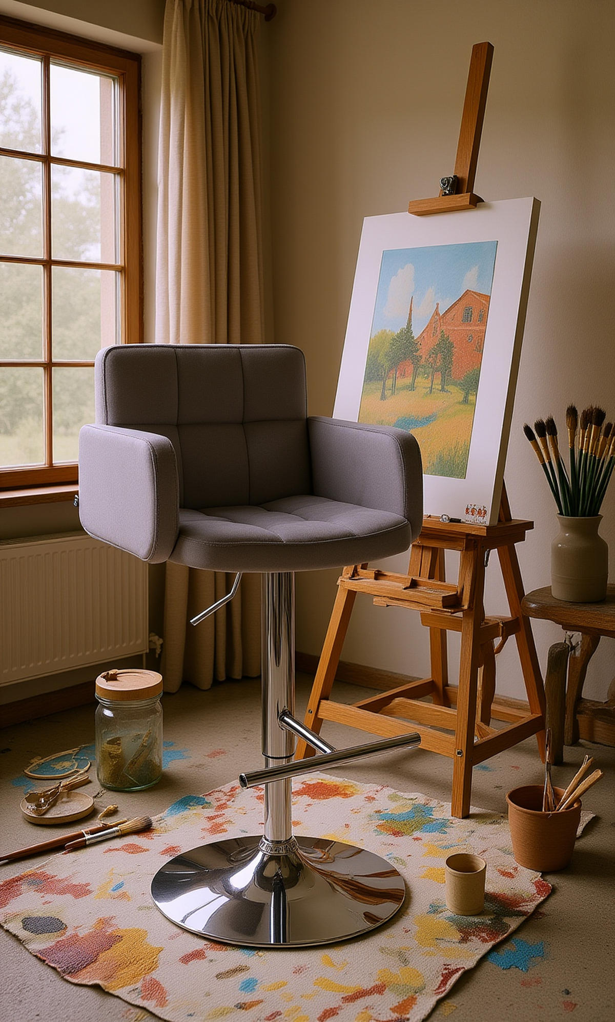 BARHOCKER Lausanne Samt chrom dunkelgrau - Chromfarben/Dunkelgrau, Textil/Metall (60/113/56cm) - TPFLiving