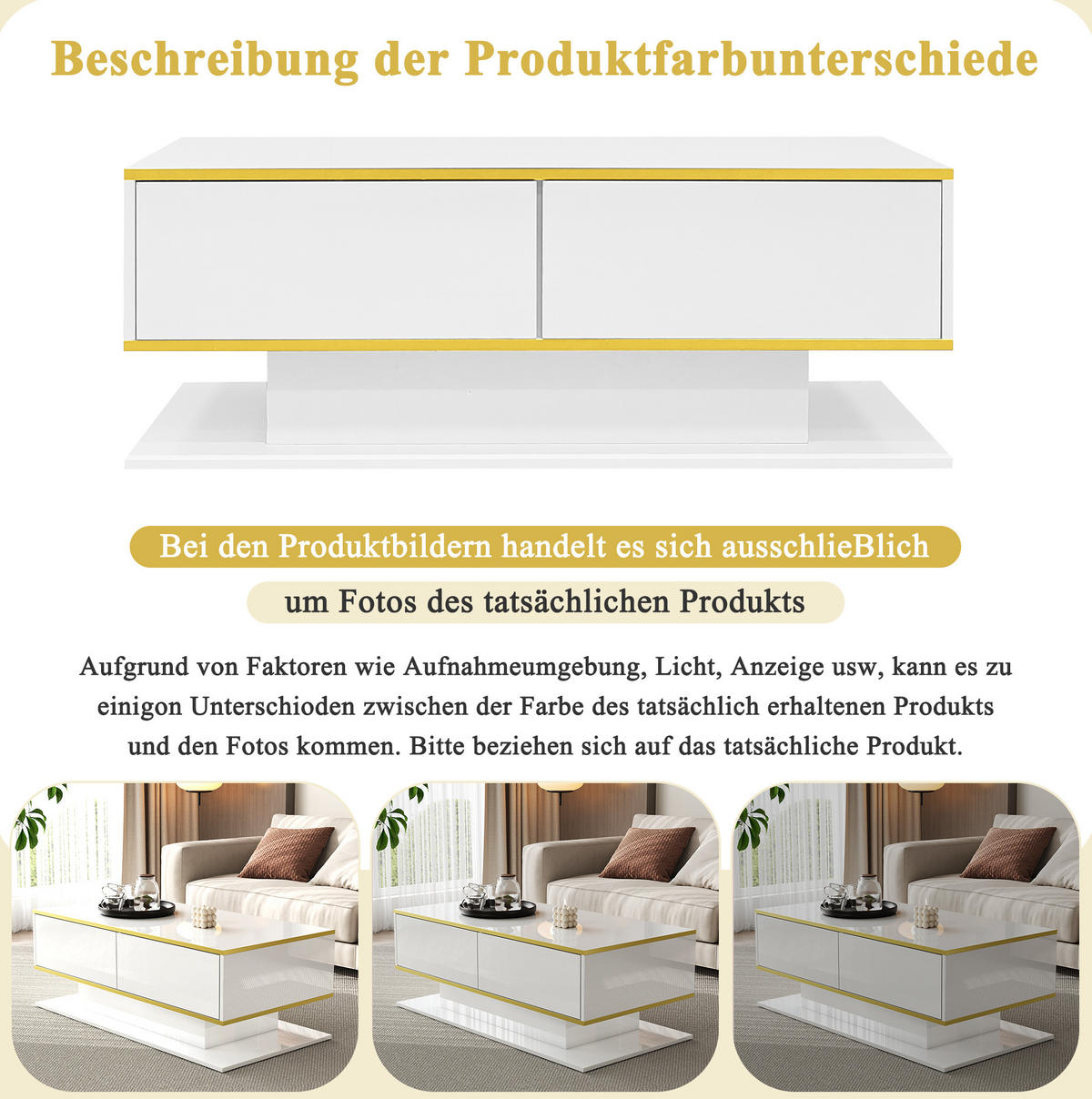 COUCHTISCH aus Spanplatte 100x50x40 cm in Weiß mit LED-Beleuchtung - Weiß, Holzwerkstoff (100/50/40cm) - Modfu