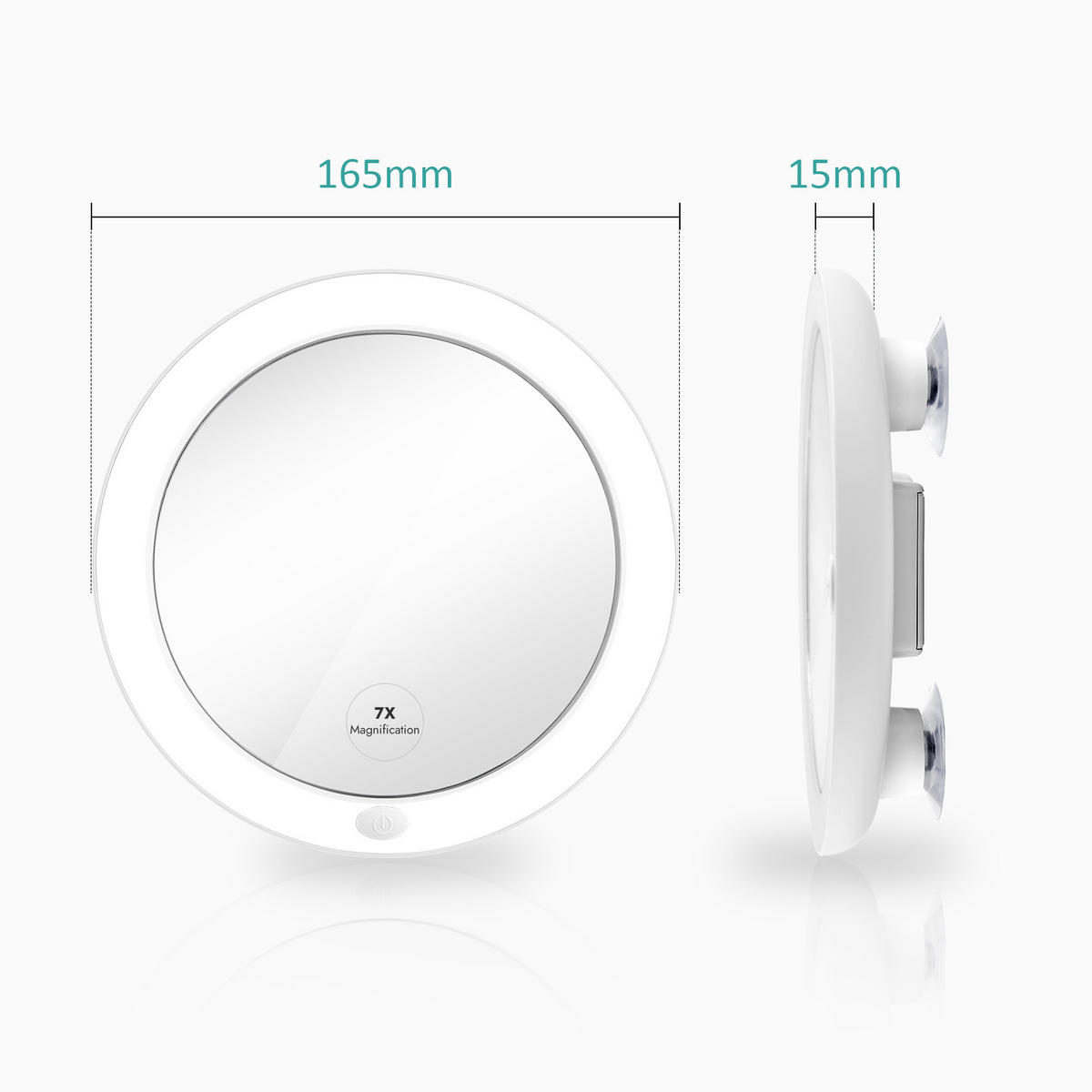 KOSMETIKSPIEGEL mit Licht mit Saugnapf, 7-fache Vergrößerung, Weiß, φ16,5 cm - Weiß, Glas (16.7/16.7/16.7cm) - EMKE
