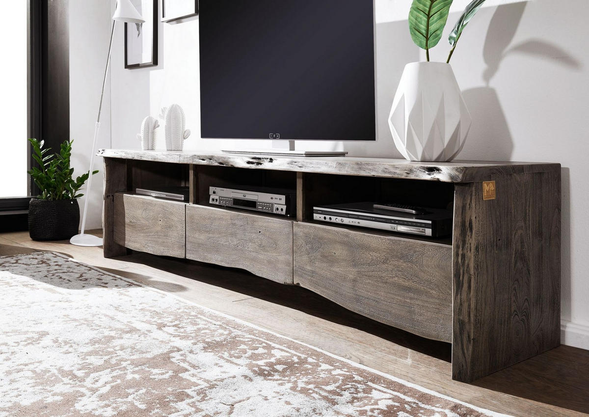 TV-BOARD Akazie 191x45x50 grau lackiert PURE ACACIA #404 - Grau, Holz (191/50/45cm) - Massivmoebel24