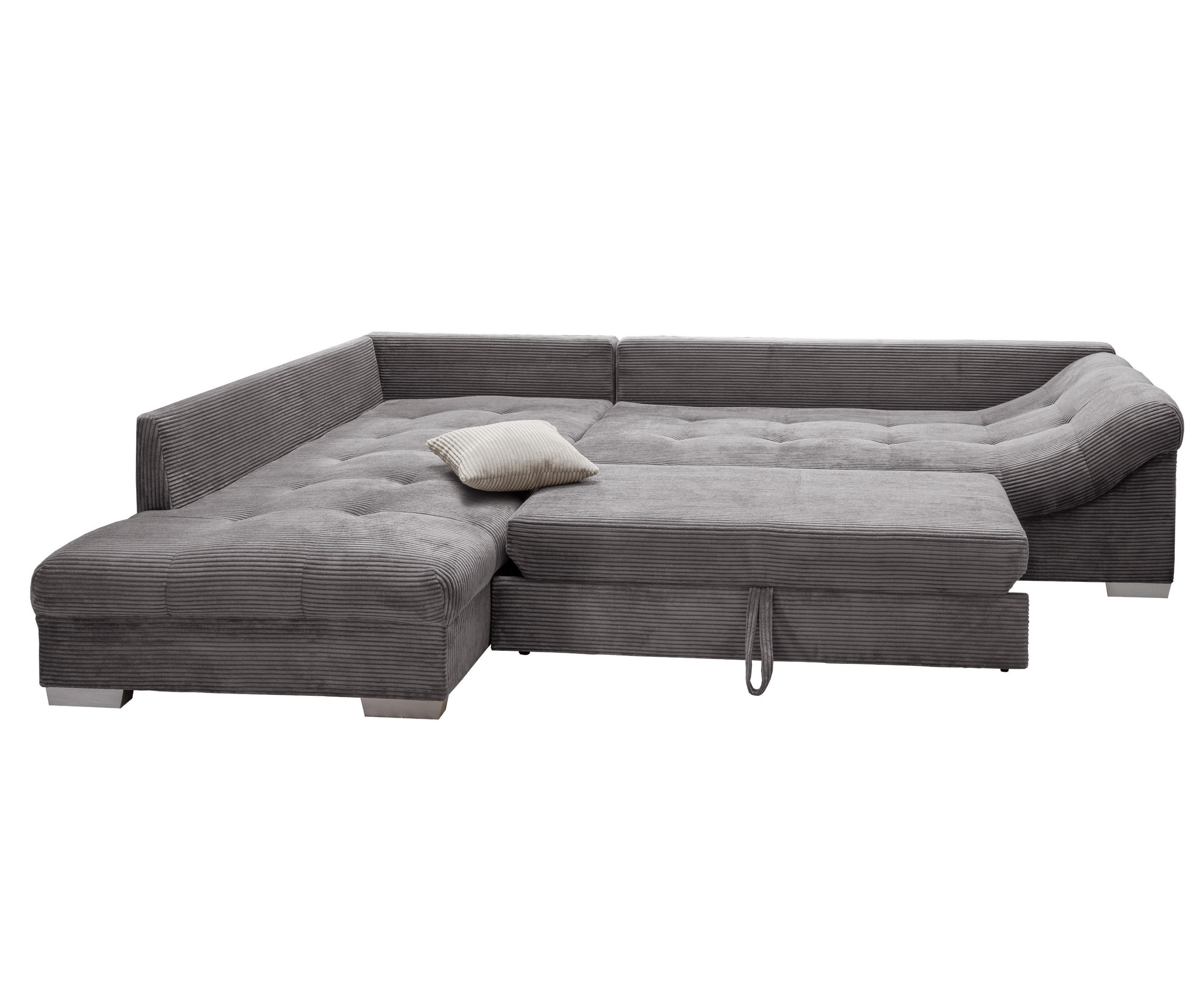 ECKSOFA mit Schlaffunktion, Wellenunterfederung, Ottomane links B298/T202/H84 cm, Liegefl. 154x227 cm, Cord Grau / 17202 - Beige/Silberfarben, Holz/Textil (298/202cm) - luma-home